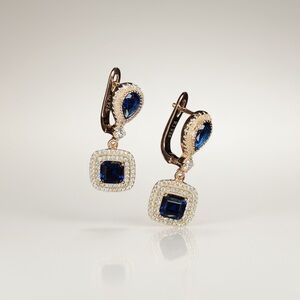 ROSE GOLD OVER SOLID 925 STERLING SILVER NATURAL BLUE SAPPHIRE DANGLE EARRINGS